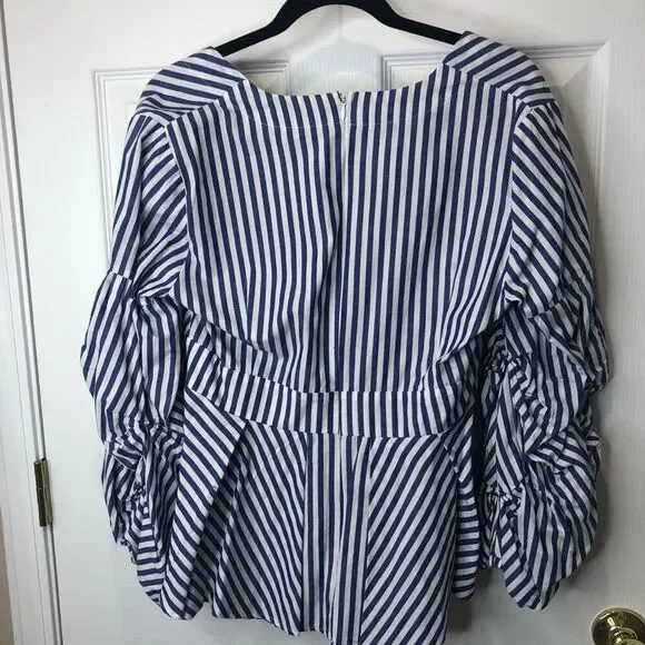 Avec long sleeve blue and white striped ruffled blouse, size large - Picture 9 of 15